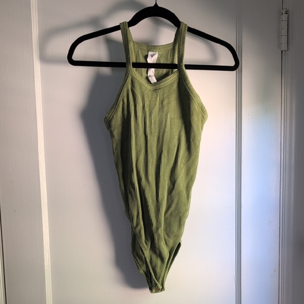Fabletics Olive Green Ribbed Bodysuit